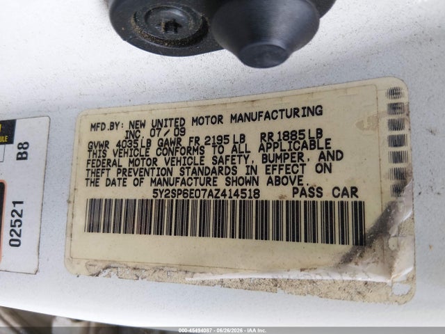 2010 Pontiac Vibe მანქანა იყიდება აუქციონზე, vin: 5Y2SP6E07AZ414518, აუქციონის ნომერი: 45494087