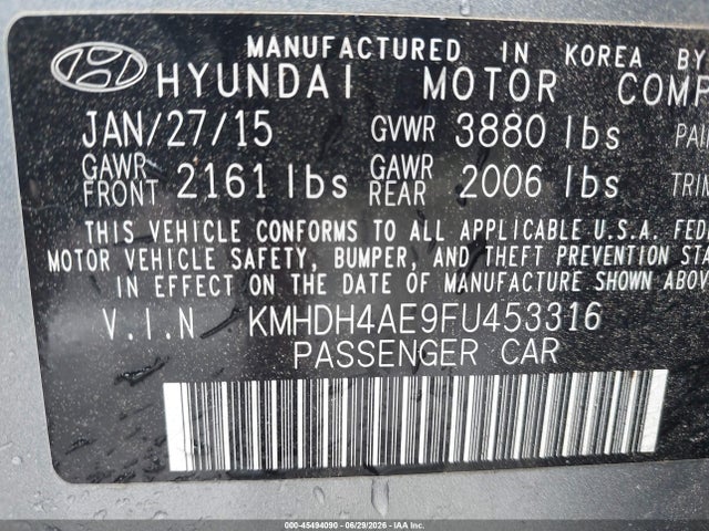 Продаж на аукціоні авто 2015 Hyundai Elantra Se, vin: KMHDH4AE9FU453316, номер лоту: 45494090