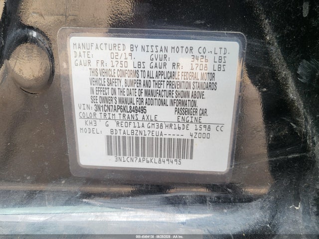 Nissan Versa 1.6 Sv 2019 3N1CN7AP6KL849495 Image 9