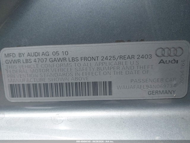 Aukcja sprzedaży 2010 Audi A4 2.0t Premium, vin: WAUAFAFL9AN069734, numer aukcji: 45494145