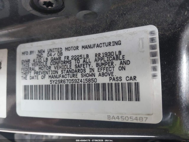 Aukcja sprzedaży 2009 Pontiac Vibe Gt, vin: 5Y2SR67059Z415850, numer aukcji: 45494178