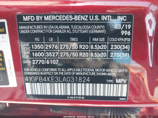 Продажа на аукционе авто 2020 Mercedes-benz Gle 350 4matic, vin: 4JGFB4KE3LA031824, номер лота: 45494188