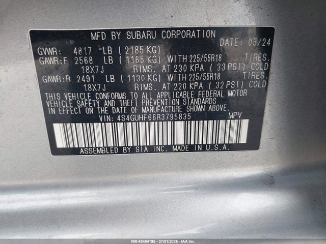 Продажа на аукционе авто 2024 Subaru Crosstrek Sport, vin: 4S4GUHF66R3795835, номер лота: 45494195