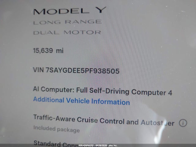 Aukcja sprzedaży 2023 Tesla Model Y Awd/long Range Dual Motor All-wheel Drive, vin: 7SAYGDEE5PF938505, numer aukcji: 45494232