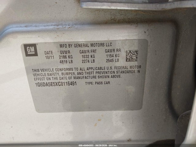 Продаж на аукціоні авто 2012 Cadillac Cts Standard, vin: 1G6DA5E5XC0116491, номер лоту: 45494303