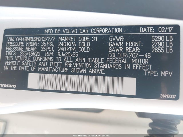 YV449MRU9H2137777 Volvo Xc60 T6 Inscription