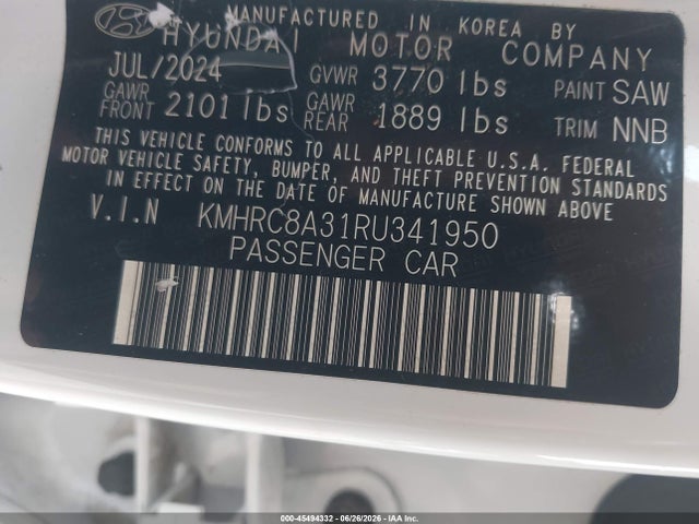Продажа на аукционе авто 2024 Hyundai Venue Sel, vin: KMHRC8A31RU341950, номер лота: 45494332