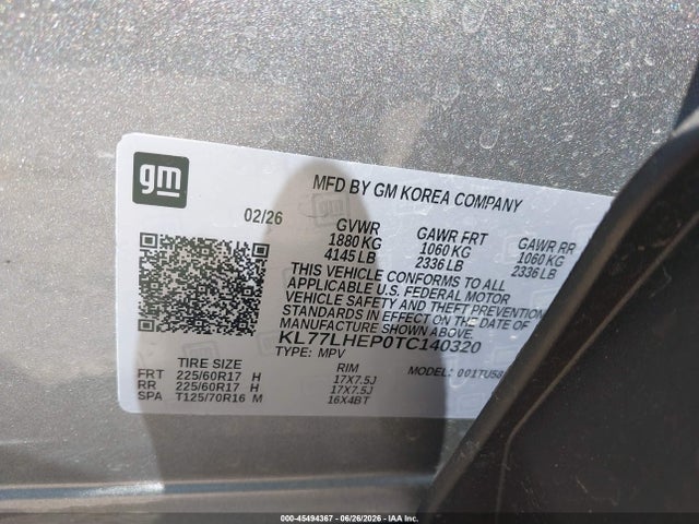Продажа на аукционе авто 2026 Chevrolet Trax Fwd Lt, vin: KL77LHEP0TC140320, номер лота: 45494367