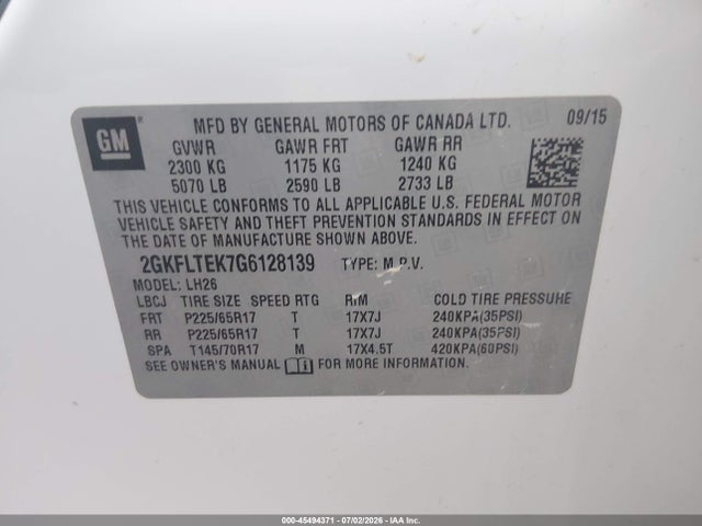 Продажа на аукционе авто 2016 Gmc Terrain Sle-2, vin: 2GKFLTEK7G6128139, номер лота: 45494371