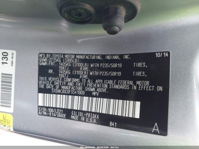 5TDXK3DC0FS541909 Toyota Sienna Se 8 Passenger