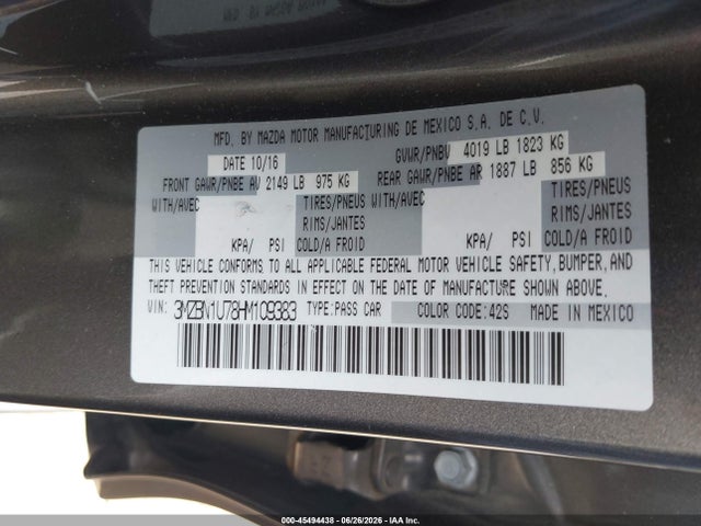 Aukcja sprzedaży 2017 Mazda Mazda3 Sport, vin: 3MZBN1U78HM109383, numer aukcji: 45494438