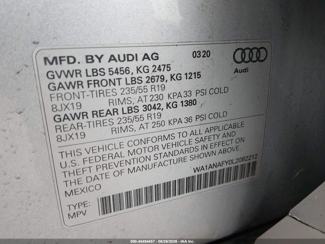 Продажа на аукционе авто 2020 Audi Q5 Premium 45 Tfsi Quattro S Tronic, vin: WA1ANAFY0L2082212, номер лота: 45494457