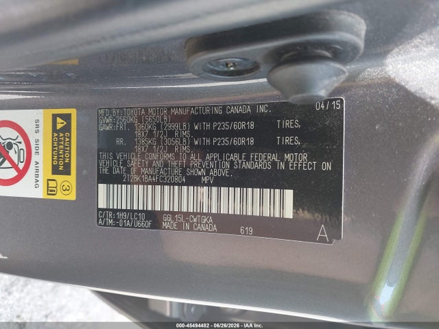 Aukcja sprzedaży 2015 Lexus Rx 350, vin: 2T2BK1BA4FC320804, numer aukcji: 45494482