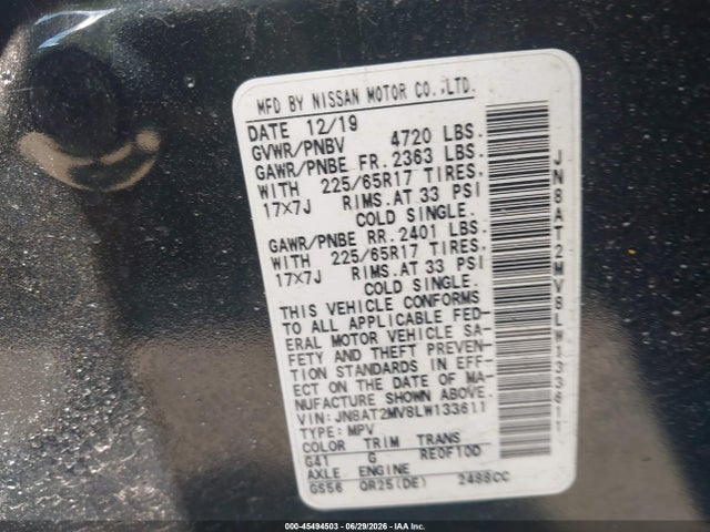 JN8AT2MV8LW133611 Nissan Rogue Sv Intelligent Awd