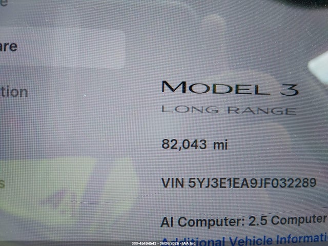Aukcja sprzedaży 2018 Tesla Model 3 Long Range/mid Range, vin: 5YJ3E1EA9JF032289, numer aukcji: 45494543