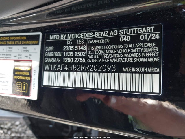 Aukcja sprzedaży 2024 Mercedes-benz C 300, vin: W1KAF4HB2RR202093, numer aukcji: 45494583