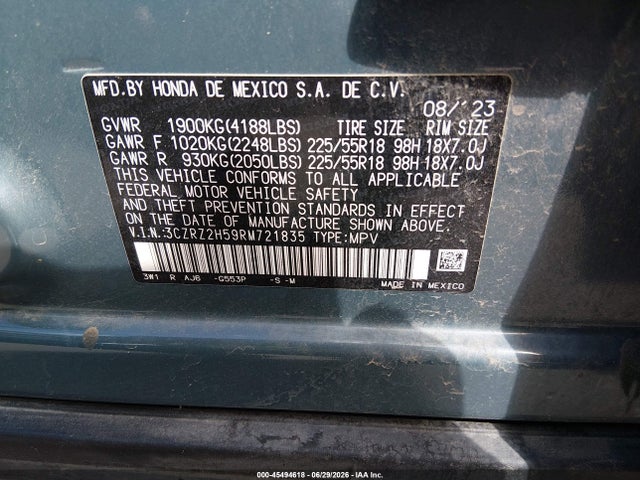 Продажа на аукционе авто 2024 Honda Hr-v Awd Sport/awd Sport W/o Bsi, vin: 3CZRZ2H59RM721835, номер лота: 45494618