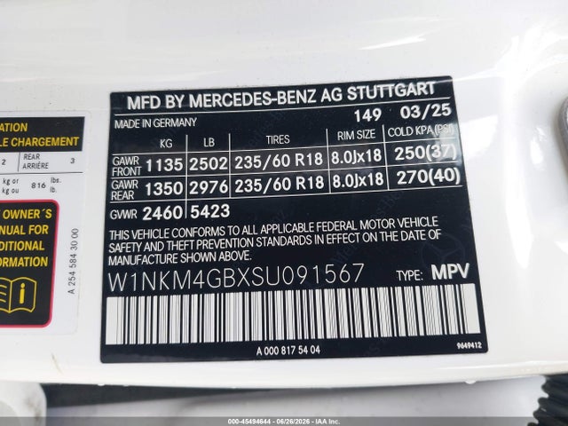 45494644 :رقم المزاد ، W1NKM4GBXSU091567 vin ، 2025 Mercedes-benz Glc 300 Suv مزاد بيع