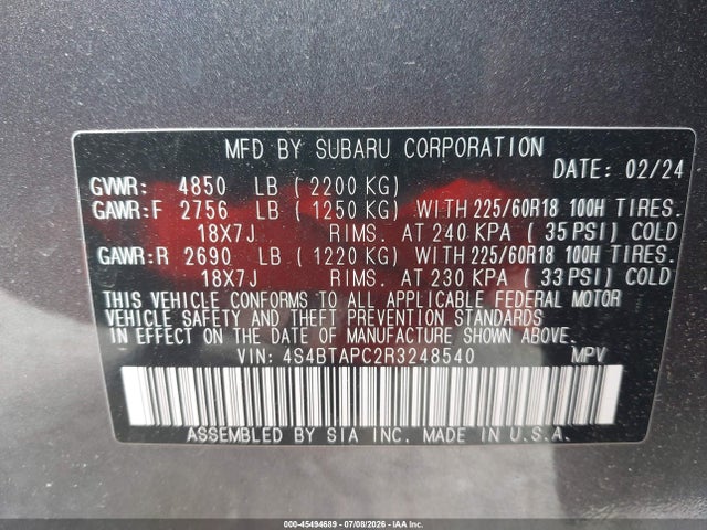 Aukcja sprzedaży 2024 Subaru Outback Touring, vin: 4S4BTAPC2R3248540, numer aukcji: 45494689