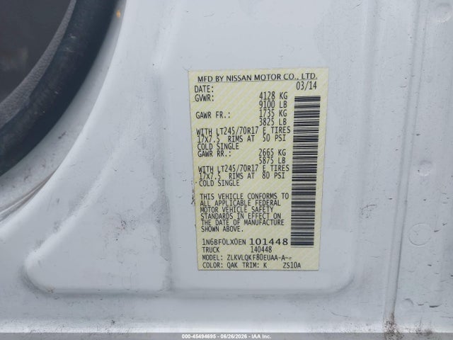 1N6BF0LX0EN101448 Nissan Nv Cargo Nv2500 Hd S V6