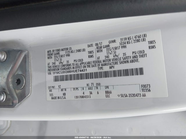 Ford ESCAPE SE 2017 1FMCU0G98HUE74431 Image 9