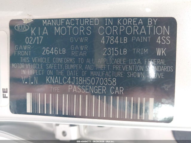 KNALC4J18H5070358 KIA Cadenza Limited