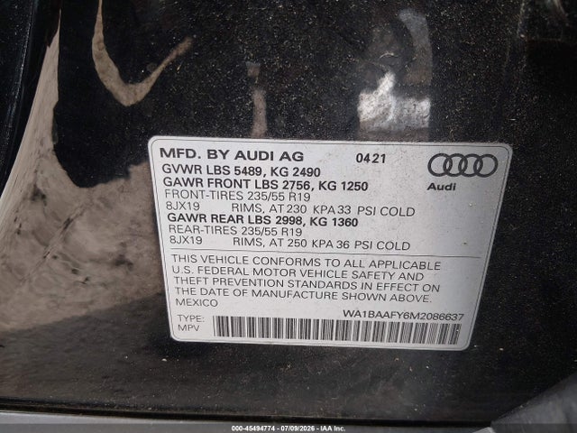 Aukcja sprzedaży 2021 Audi Q5 Premium Plus 45 Tfsi Quattro S Tronic, vin: WA1BAAFY6M2086637, numer aukcji: 45494774