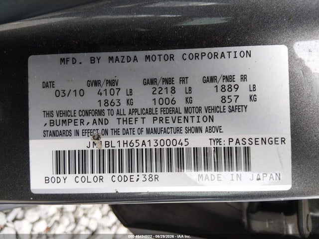 Aukcja sprzedaży 2010 Mazda Mazda3 S Sport, vin: JM1BL1H65A1300045, numer aukcji: 45494802