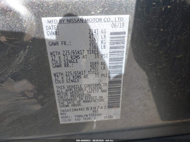 Продаж на аукціоні авто 2019 Nissan Rogue S, vin: 5N1AT2MV4KC839742, номер лоту: 45494823