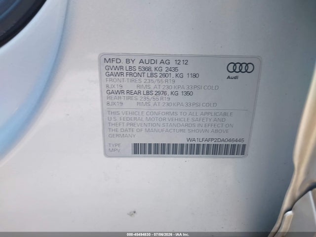 Продажа на аукционе авто 2013 Audi Q5 2.0t Premium, vin: WA1LFAFP2DA046445, номер лота: 45494830