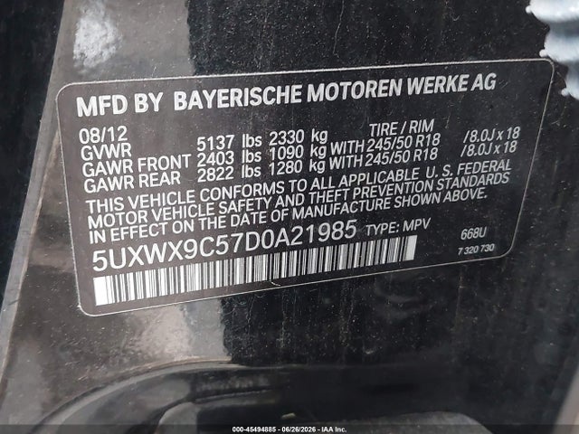 Aukcja sprzedaży 2013 Bmw X3 Xdrive28i, vin: 5UXWX9C57D0A21985, numer aukcji: 45494885