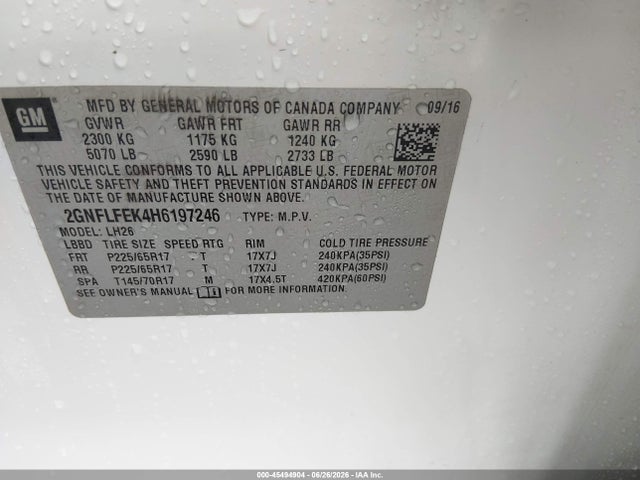 Продаж на аукціоні авто 2017 Chevrolet Equinox Lt, vin: 2gnflfek4h6197246, номер лоту: 45494904