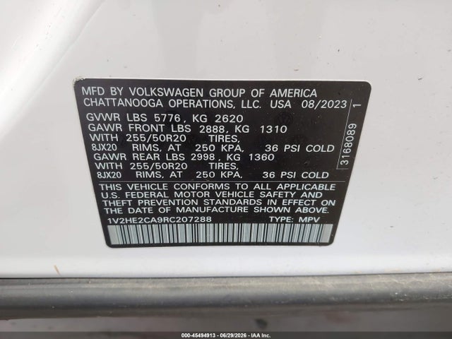 Продажа на аукционе авто 2024 Volkswagen Atlas Cross Sport 2.0t Se W/technology, vin: 1V2HE2CA9RC207288, номер лота: 45494913