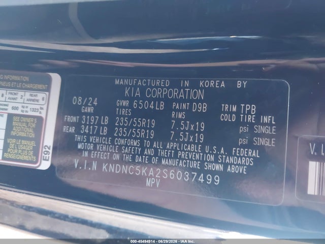 KNDNC5KA2S6037499 KIA Carnival Mpv Hybrid Ex