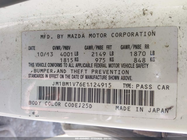Aukcja sprzedaży 2014 Mazda Mazda3 I Touring, vin: JM1BM1V76E1124915, numer aukcji: 45494963
