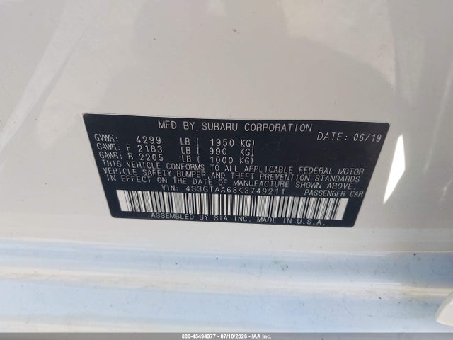 Subaru Impreza 2.0i 2019 4S3GTAA68K3749211 Image 9