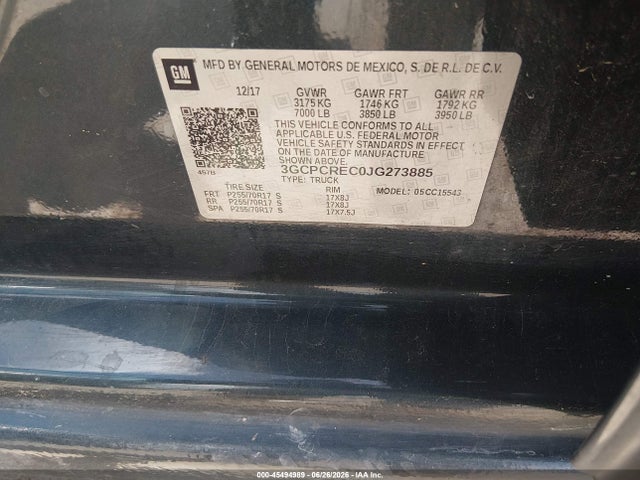Продаж на аукціоні авто 2018 Chevrolet Silverado 1500 1lt, vin: 3GCPCREC0JG273885, номер лоту: 45494989