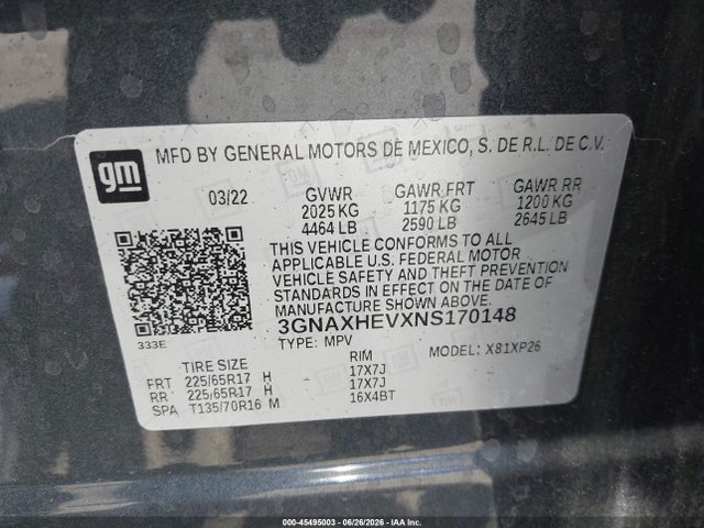 3GNAXHEVXNS170148 Chevrolet Equinox Fwd Ls