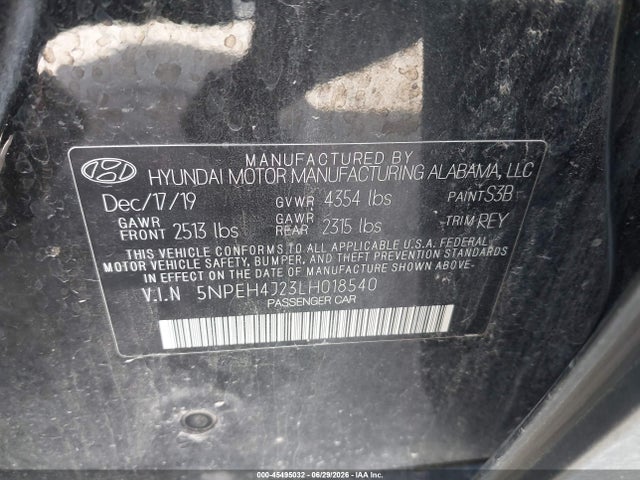 Aukcja sprzedaży 2020 Hyundai Sonata Limited, vin: 5NPEH4J23LH018540, numer aukcji: 45495032