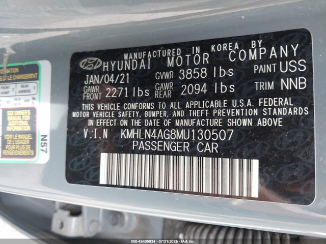 Aukcja sprzedaży 2021 Hyundai Elantra Sel, vin: KMHLN4AG8MU130507, numer aukcji: 45495034