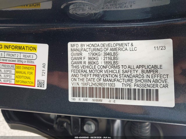 Honda Civic Lx 2024 19XFL2H52RE011003 Image 9
