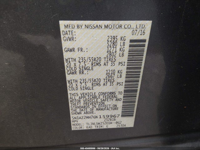 5N1AZ2MH7GN159967 Nissan Murano Platinum