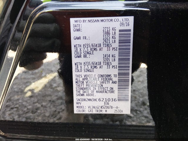 Nissan Pathfinder Sl 2017 5N1DR2MN3HC621036 Image 9