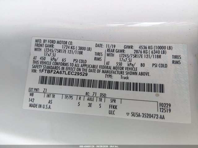 Ford F-250 Xl 2020 1FTBF2A67LEC29529 Image 9