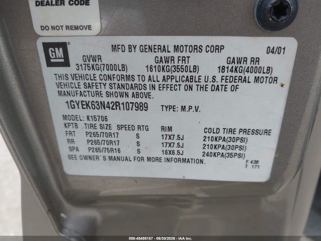 45495187 :رقم المزاد ، 1GYEK63N42R107989 vin ، 2002 Cadillac Escalade Standard مزاد بيع