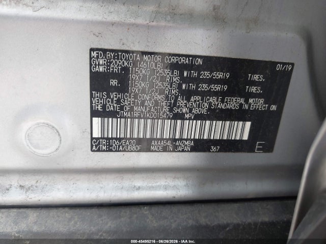 Aukcja sprzedaży 2019 Toyota Rav4 Xle Premium, vin: JTMA1RFV1KD015479, numer aukcji: 45495216