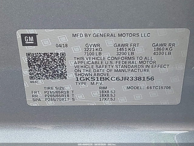 GMC YUKON SLT 2018 1GKS1BKC6JR338156 Image 9