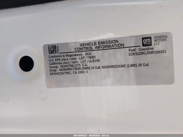 1GKS2DKL0NR169363 GMC Yukon 4wd Denali