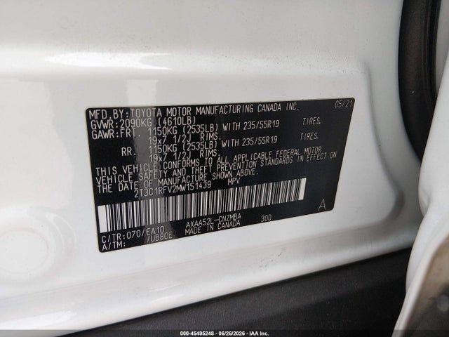 Продаж на аукціоні авто 2021 Toyota Rav4 Xle Premium, vin: 2T3C1RFV2MW151439, номер лоту: 45495248