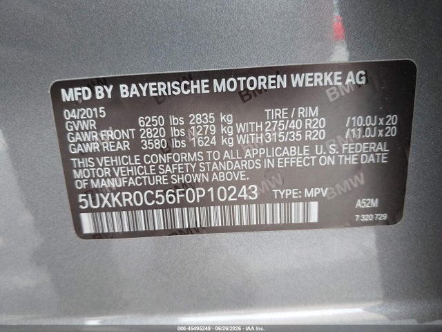 Aukcja sprzedaży 2015 Bmw X5 Xdrive35i, vin: 5UXKR0C56F0P10243, numer aukcji: 45495249